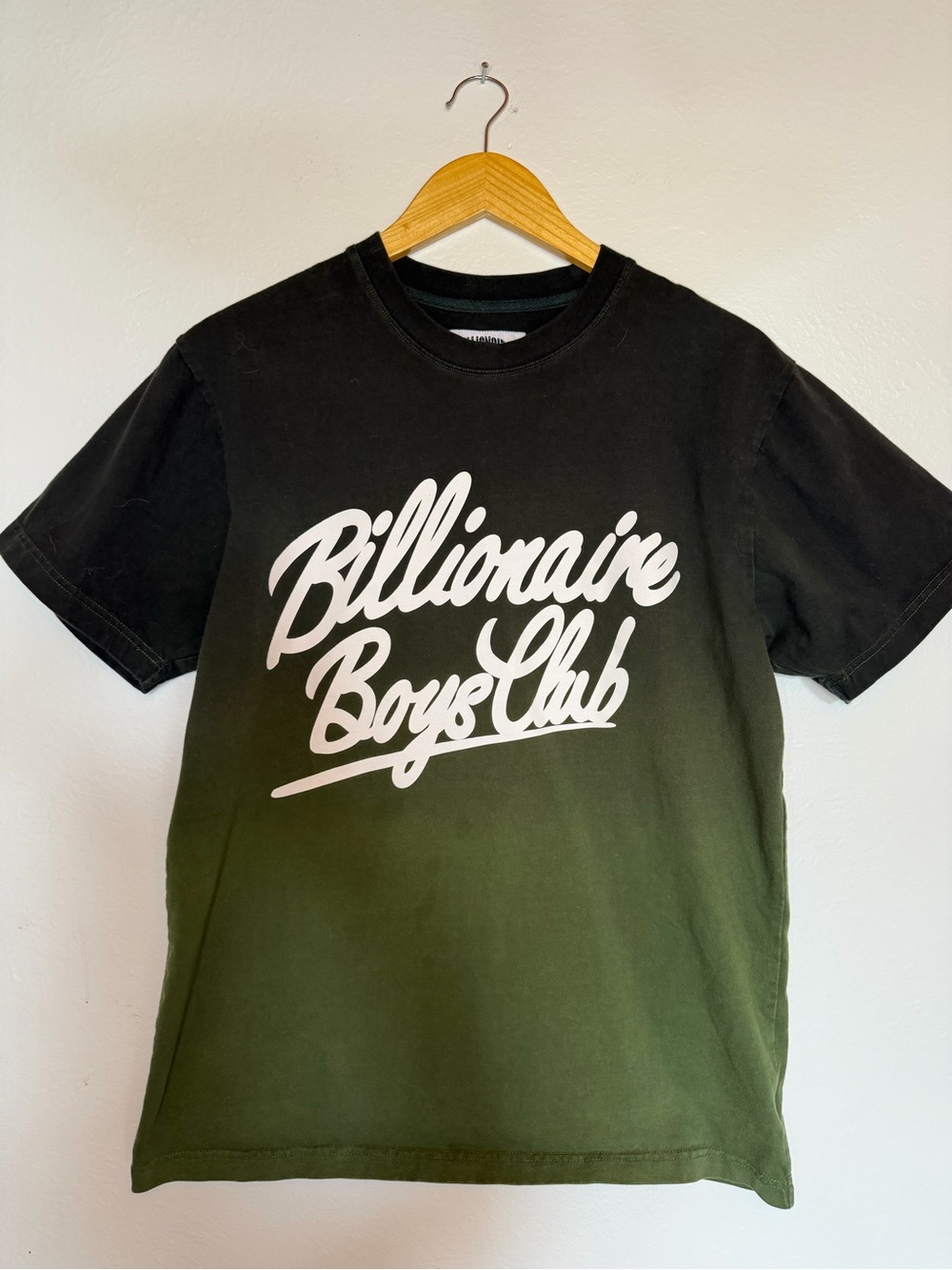 Billionaire Boys Club Black to Olive Green Fade Tee with White Script Logo sz M